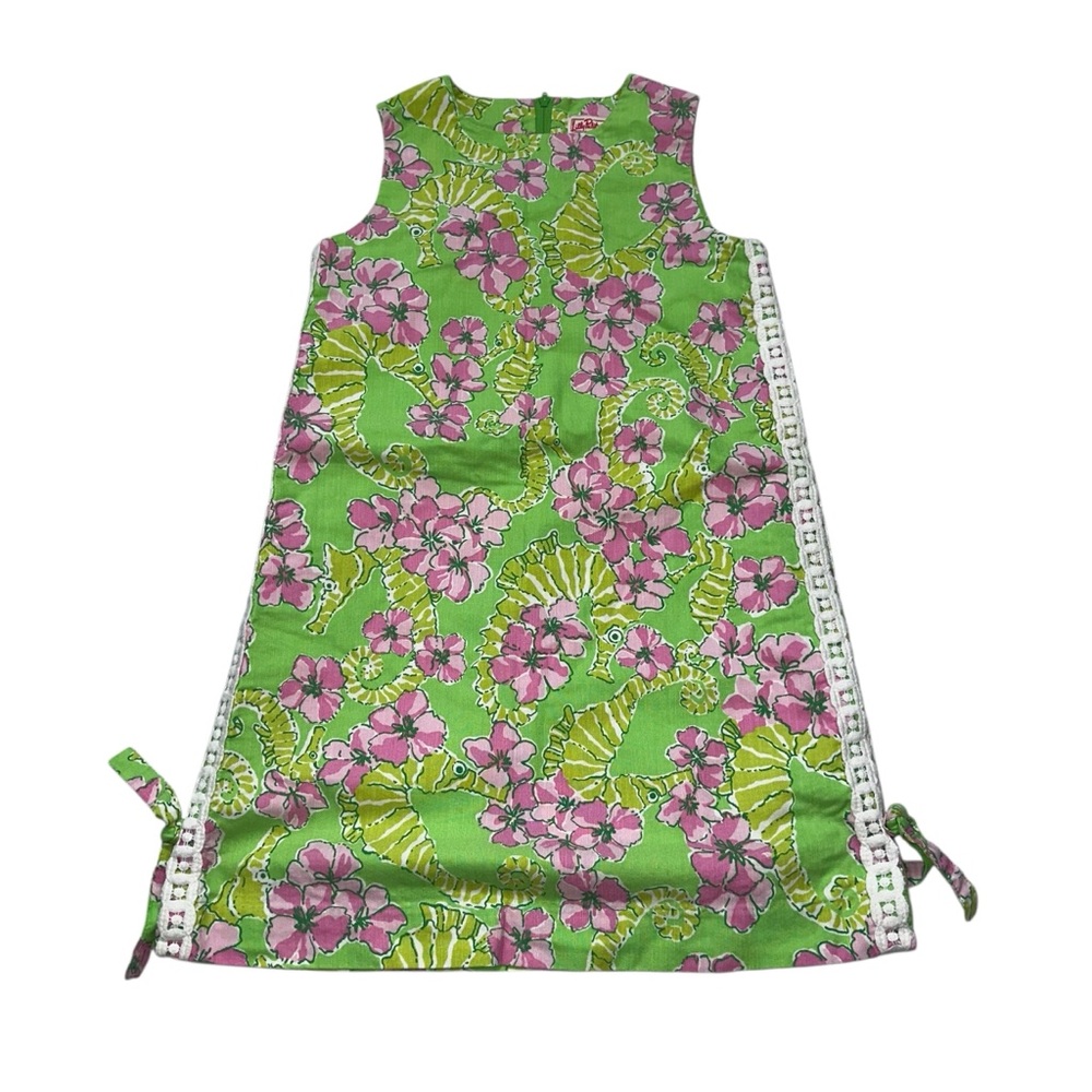 Lilly Pulitzer Shift Dress Girls Size 12 Floral Seahorse Originals Worth Limeade